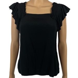 Anthropologie Maeve Top Black Square Neck Short Flutter Sleeve Women’s Size 2